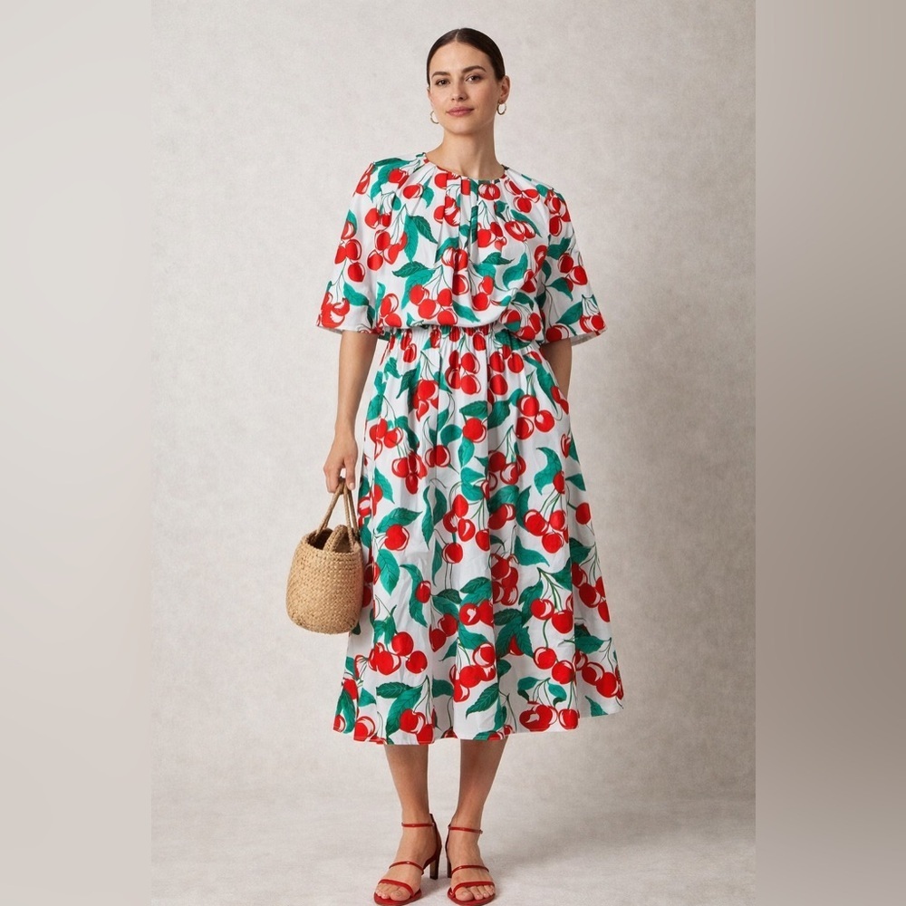 Benetton Cherry Print Set Crop Top & Midi Skirt – Size S